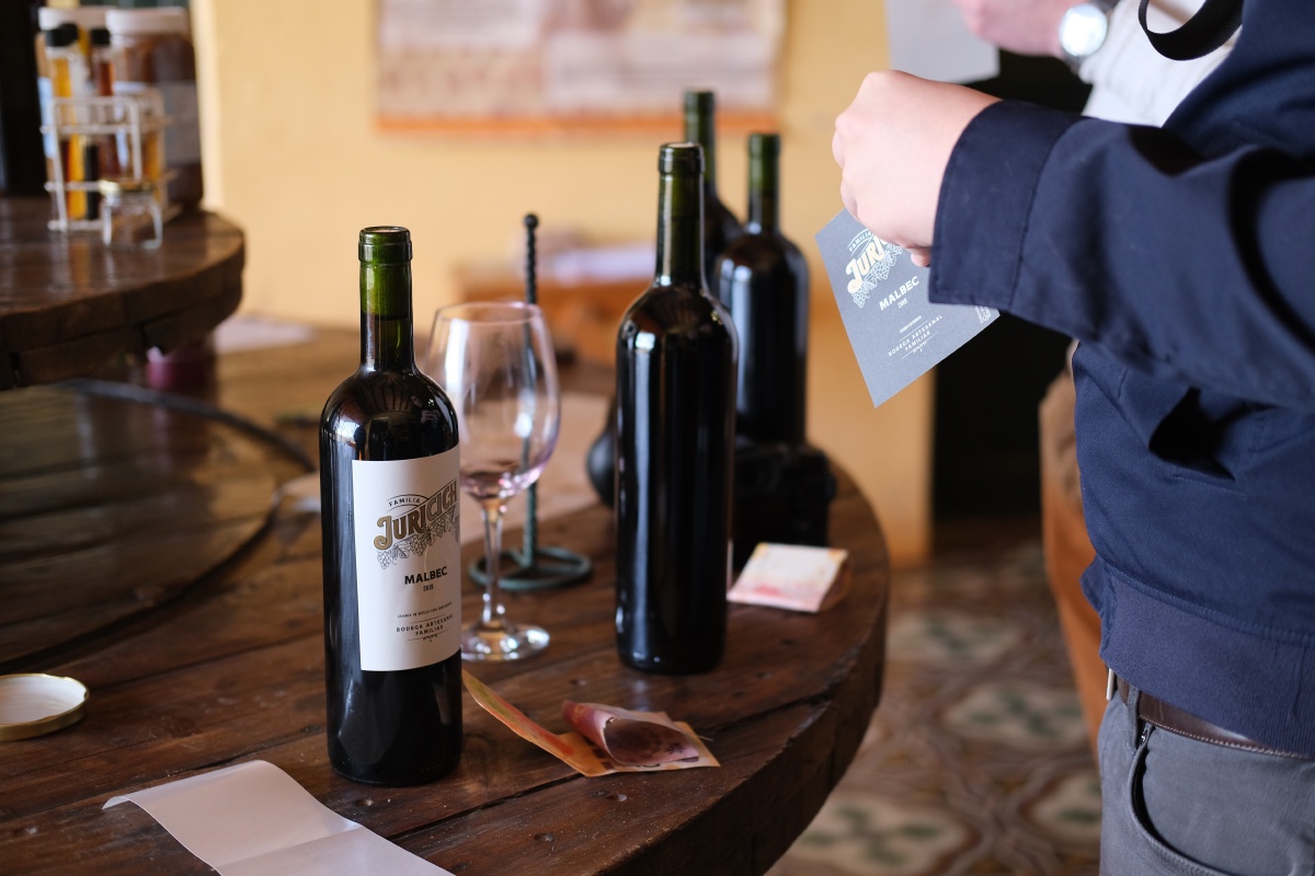 We bought two bottles of Juricich wine, one aged in a bottle and one in an oak barrel. We put the labels on ourselves!