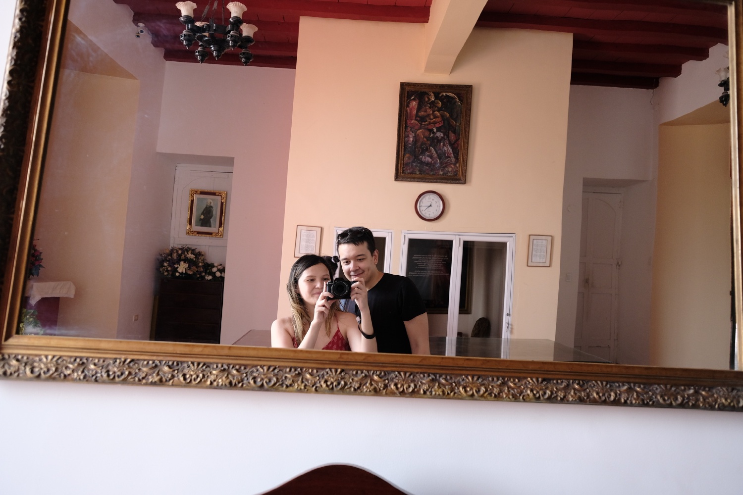 It's hard to travel and take photos together, so when there's a mirror --- go take a selfie!