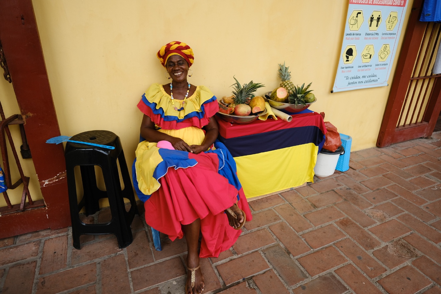 Palenqueras are a symbol of Cartagena's Afro-Colombian community, and are known for their colorful outfit and fruits and veggies!