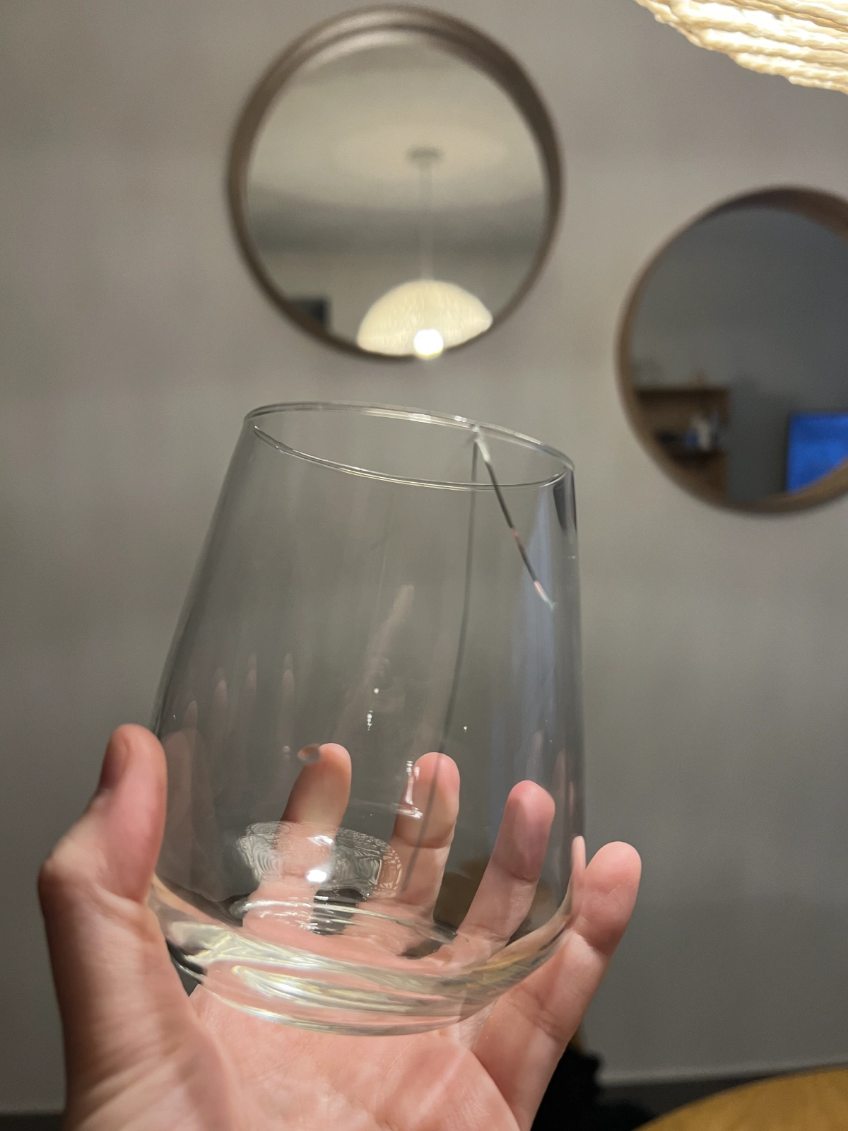 This glass cracked while I was washing dishes, and it had an arrow up crack.