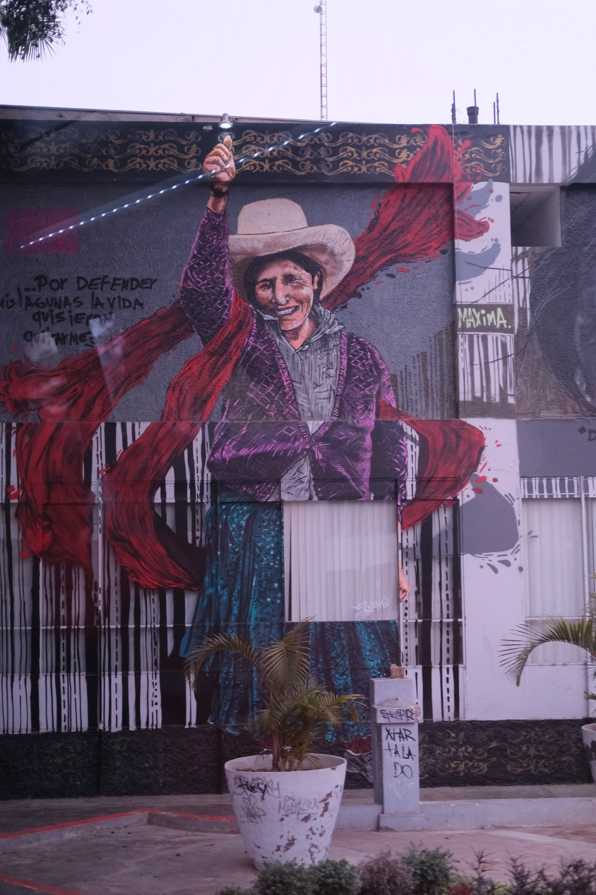 Lima has amazing art all over the city. This was taken from the bus! It looks like she's riding the bus, and holding hand rails! Or turning on the light?