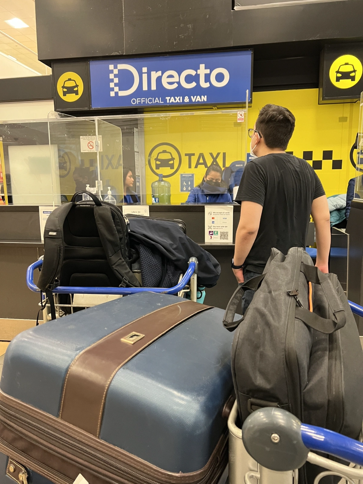 We sometimes use official taxi services in the airport... We're exhausted okay...