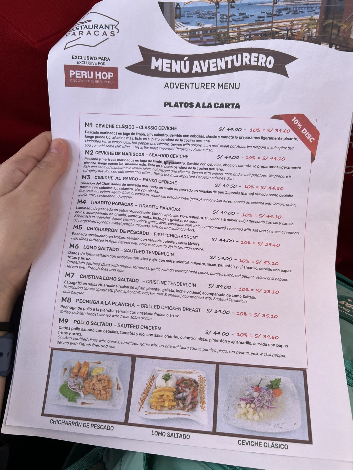 The tour has lunch provided! I chose their ceviche.